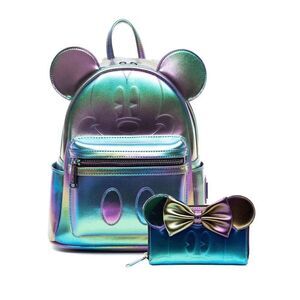 Loungefly Disney Oil Slick Mickey Mouse Backpack and Minnie Mouse wallet set